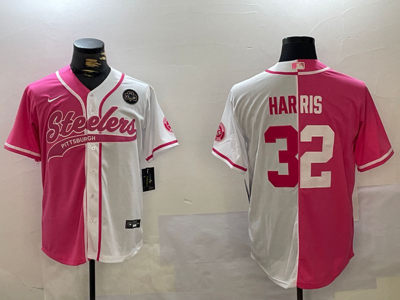 Men Pittsburgh Steelers #32 Harris white pink Joint Name 2024 Nike Limited NFL Jersey style 4